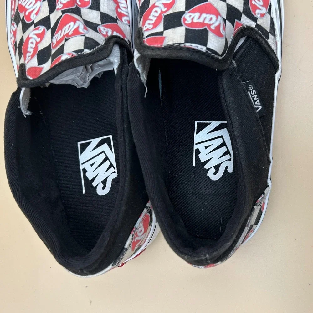 Vans Slip-On Checkerboard Heart Print Sneakers - Black/Red